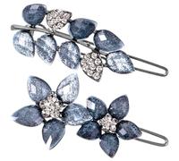 Joez Wonderful 2 Pcs Vintage Rhinestone Hair Clips, Fancy Ink Blue Hair Barrettes, Decorative Flower Hair Clips, Formal Hair Accessories for Wedding, Women, Bride (2 Inch)
