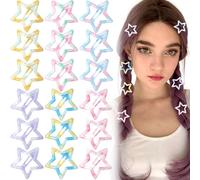 Joez Wonderful 20 Pcs Grid Star Hair Clips, 1.18"/3cm Metal Snap Hair Clips, Cute Star Clips Hair Barrettes, Non-Slip Fashion Stars Hair Accessories for Women