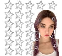 Joez Wonderful 20 Pcs Star Hair Clips, 1.18"/3cm Metal Snap Hair Clips, Cute Star Clips Hair Barrettes, Non-Slip Fashion Hair Accessories for Women (Silver Shiny)