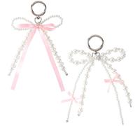 Joez Wonderful 2pcs Pearl Bow Keychains, Cute Pink Bowknot & Pearl Keyring Charms, Aesthetic Keychain for Women Keys Bags Phone Case Decoration, Style a, Standard