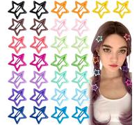 Joez Wonderful 30 Pcs Multicolor Star Hair Clips, 1.18"/3cm Metal Snap Hair Clips, Cute Star Clips Hair Barrettes, Non-Slip Fashion Star Hair Accessories for Women Girls (15 Colors)