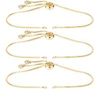 Joez Wonderful 3pcs Adjustable Slider Bracelet for Jewelry Making, 18K Gold Plated Charm Bracelet Extender Chains with Rhinestones Ends for Women DIY Bracelet Jewelry Craft Supplies