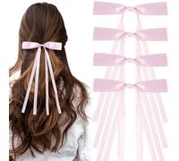 Joez Wonderful 4 Pcs Hair Bows Clips, Long Tail Hair Bows, Cute Bowknot Barrettes, Hair Accessories for Women (Pink)