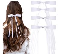 Joez Wonderful 4 Pcs Hair Bows Clips, Long Tail Hair Bows, Cute Bowknot Barrettes, Hair Accessories for Women (White)