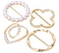 Joez Wonderful 4 Pcs Metal Scarf Rings, Tshirt Clips for Women for The Side, Fashion Scarf Ring, Pearl Shirt Clips to Tighten, Cinch Clips for Women Clothing (Gold, 4 Styles)