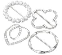 Joez Wonderful 4 Pcs Metal Scarf Rings, Tshirt Clips for Women for The Side, Fashion Scarf Ring, Pearl Shirt Clips to Tighten, Cinch Clips for Women Clothing (Silver, 4 Styles)