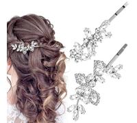 Joez Wonderful 4 Pcs Rhinestone Hair Clips, Crystal Leaf Wedding Hairpin, Bridal Hair Accessories, Sparkly Diamond Hair Barrettes for Women, Bridesmaids, Bride (Silver, 2 Styles)
