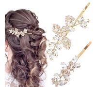 Joez Wonderful 4 Pcs Rhinestone Hair Clips, Crystal Leaf Wedding Hairpin, Bridal Hair Accessories, Sparkly Diamond Hair Barrettes for Women, Bridesmaids, Bride (Gold, 2 Styles)