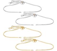 Joez Wonderful 4pcs Adjustable Slider Bracelet for Jewelry Making, Plated Charm Bracelet Extender Chains with Rhinestones Ends for Women DIY Bracelet Jewelry Craft Supplies (2pcs Gold+2pcs Silver)