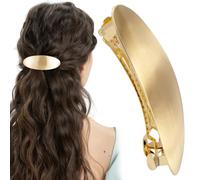 Joez Wonderful French Hair Barrettes, 3 Inch Gold Oval Hair Clips, Metal Large Barrette for Women, Vintage Formal Hair Accessories for Wedding, Prom, Long Hair, Thick Hair (Gold)