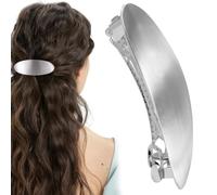 Joez Wonderful French Hair Barrettes, 3 Inch Silver Oval Hair Clips, Metal Large Barrette for Women, Vintage Formal Hair Accessories for Wedding, Prom, Long Hair, Thick Hair (Silver)