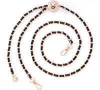 Joez Wonderful Gold Purse Chain Strap with Black Leather, 48" Adjustable Rhinestone Bag Chain Strap, Extra Long Thin Handbag Replacement for Shoulder Bag Crossbody