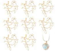 Joez Wonderful Gold Silver Branch Shape Blanks Pendants, Brass Tray Bezel Charms for DIY Crafs, 8 PCS, Brass, No Gemstone