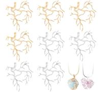 Joez Wonderful Gold Silver Branch Shape Blanks Pendants, Brass Tray Bezel Charms for DIY Crafs, 8 PCS, Brass, No Gemstone