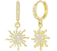 Joez Wonderful Gold Sun Earrings, Dangle Drop Cubic Zirconia Earring, Hypoallergenic Alloy Hooks, Dainty Sun Accessories for Women (1 Pair), 8mm, Plastic, No Gemstone
