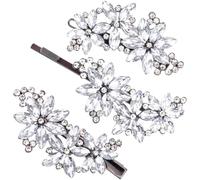 Joez Wonderful Hair Clips, 3 Pcs Crystal Flower Bridal Hair Accessories, Silver Rhinestone Hair Pins, Wedding Headpiece for Brides Women (3 Styles)