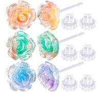 Joez Wonderful Plastic Earrings, Flower Earring Stud with Rubber Backs, Earrings Hypoallergenic for Sensitive Ears Women, 8 mm, Plastic, No Gemstone