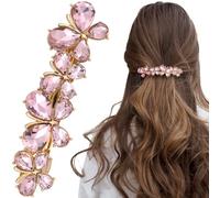 Joez Wonderful Rhinestone Hair Clips, Bridal Hair Accessories for Women, Sparkly Crystal Hair Pins, Fancy Hair Barrettes for Wedding, Bride, Long Hair (Pink Butterfly, 1 Pcs)