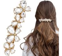 Joez Wonderful Rhinestone Hair Clips, Bridal Hair Accessories for Women, Sparkly Crystal Hair Pins, Fancy Hair Barrettes for Wedding, Bride, Long Hair (White Butterfly, 1 Pcs)