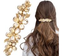 Joez Wonderful Rhinestone Hair Clips, Bridal Hair Accessories for Women, Sparkly Crystal Hair Pins, Fancy Hair Barrettes for Wedding, Bride, Long Hair (Champagne Flower, 1 Pcs)
