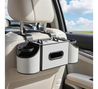 Joezhe Back Seat Car Organizer,4 in 1 Multifunctional Car Back Seat Storage Box with Drink Cup Holder Tissue Box, for Hold Phone,Snacks, Drinks, Handbag-White