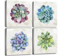 JOFANG 4PCS Canvas Wall Art- Succulent Plant Green Wall Art for Living Room Framed Pictures for Bedroom Bathroom Decor Kitchen Wall Botanical Art Prints-12x12in