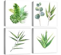 JOFANG 4PCS Fern Botanical Green Canvas Wall Art for Living Room,12x12in