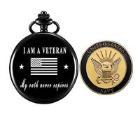 Jofanvin Gifts for Veterans, Pocket Watch for Men with Military Challenge Coin, Vintage Military