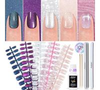 Jofay Fashion - NEW IMPROVED SALON EFFECTS: The set includes 120 pieces of cat eye false nails: Glitter Galaxy Cat Eye | Chasing Light Cat Eye | Glitter Cat Eye Series, 1* File for