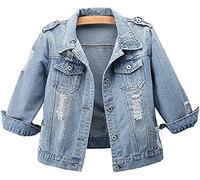 Jofemuho Womens Classic Jean Jacket Plus Size Loose Long Sleeve Button Down Denim Trench Coat, 5, L