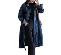 Jofemuho Womens Classic Long Denim Jacket Plus Size Loose Fit Long Sleeve Button Down Denim Jacket Trench Coat, darkblue, XXL