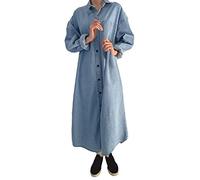 Jofemuho Womens Classic Long Jean Jacket Plus Size Loose Long Sleeve Button Down Denim Jacket Trench Coat, X-blue, Large