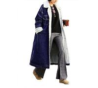 Jofemuho Womens Classic Long Jean Jacket Plus Size Loose Long Sleeve Button Down Denim Jacket Trench Coat, T Dark Blue, S