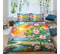 JOFHYYSIE Begonia Flower 3D Printing Qullt Cover Bedding Set Soft Microfibre Hidden Zipper with Matching Pillowcase Chilldren King（220x240cm）