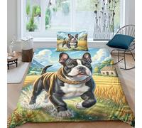 JOFHYYSIE Bulldog Terrier 3D Printing Qullt Cover Bedding Set Soft Microfibre Hidden Zipper with Matching Pillowcase Chilldren Single（135x200cm）