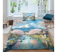 JOFHYYSIE Cherry Blossom 3D Printing Duvet Cover Bedding Set Soft Microfibre Hidden Zipper And Pillowcase Chilldren Single（135x200cm）