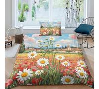 JOFHYYSIE Daisy 3D Printing Qullt Cover Bedding Set Soft Microfibre Hidden Zipper with Matching Pillowcase Chilldren Single（135x200cm）