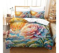 JOFHYYSIE Fatsia Japonica Flower 3D Printing Qullt Cover Bedding Set Soft Microfibre Hidden Zipper with Matching Pillowcase Chilldren Super King（260x220cm）