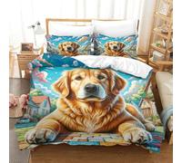 JOFHYYSIE Golden Retriever 3D Printing Duvet Cover Bedding Set Soft Microfibre Hidden Zipper And Pillowcase Chilldren Single（140x200cm）