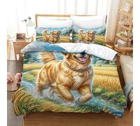 JOFHYYSIE Golden Retriever 3D Printing Qullt Cover Bedding Set Soft Microfibre Hidden Zipper with Matching Pillowcase Chilldren Single（140x200cm）