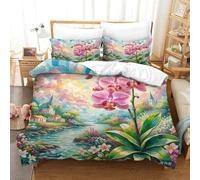 JOFHYYSIE Orchid 3D Printing Duvet Cover Bedding Set Soft Microfibre Hidden Zipper And Pillowcase Chilldren Super King（260x220cm）