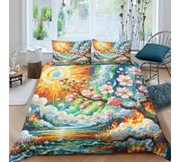 JOFHYYSIE Peach Blossom 3D Printing Qullt Cover Bedding Set Soft Microfibre Hidden Zipper with Matching Pillowcase Chilldren King（220x240cm）