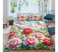 JOFHYYSIE Peony 3D Printing Duvet Cover Bedding Set Soft Microfibre Hidden Zipper And Pillowcase Chilldren Double（200x200cm）