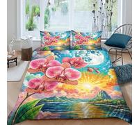JOFHYYSIE Phalaenopsis Orchid 3D Printing Qullt Cover Bedding Set Soft Microfibre Hidden Zipper And Pillowcases Chilldren Double（200x200cm）