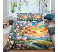 JOFHYYSIE Prickly Plum 3D Printing Qullt Cover Bedding Set Soft Microfibre Hidden Zipper with Matching Pillowcase Chilldren Double（200x200cm）