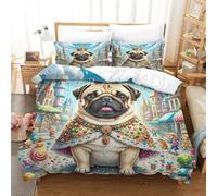JOFHYYSIE Pug 3D Printing Qullt Cover Bedding Set Soft Microfibre Hidden Zipper with Matching Pillowcase Chilldren Super King（260x220cm）