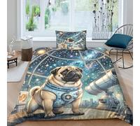 JOFHYYSIE Pug 3D Printing Qullt Cover Bedding Set Soft Microfibre Hidden Zipper with Matching Pillowcase Chilldren Single（135x200cm）