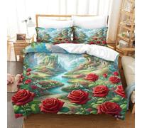JOFHYYSIE Rose 3D Printing Qullt Cover Bedding Set Soft Microfibre Hidden Zipper And Pillowcases Chilldren Single（140x200cm）