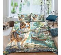 JOFHYYSIE Shetland Sheepdog 3D Printing Duvet Cover Bedding Set Soft Microfibre Hidden Zipper with Matching Pillowcase Kids Double（200x200cm）