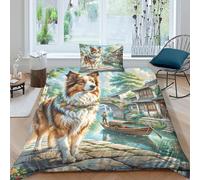 JOFHYYSIE Shetland Sheepdog 3D Printing Duvet Cover Set Bedding Soft Microfibre Hidden Zipper And Pillowcases Chilldren Single（135x200cm）